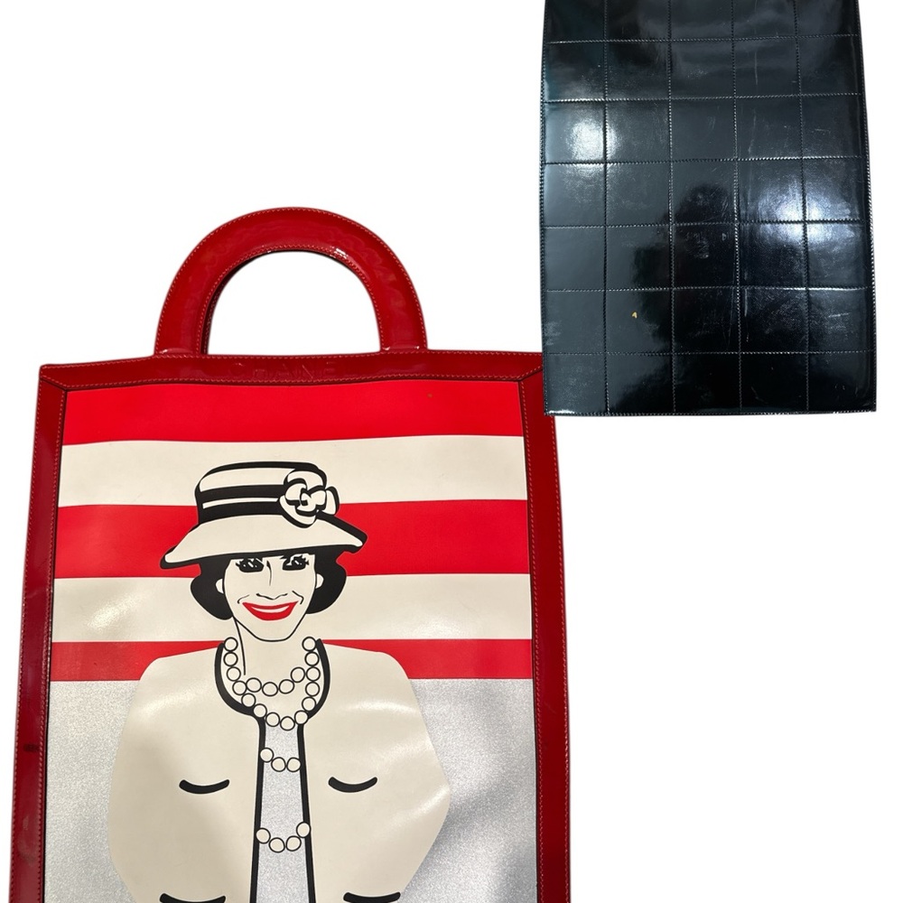 CHANEL Red and White Striped Tote Bag